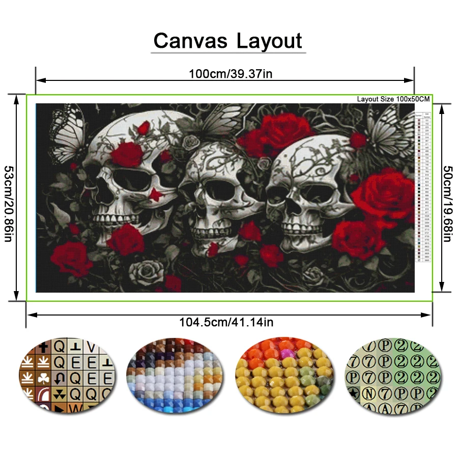 Diy Diamond Embroidery Skull Rose Large Size Diamonds Art Painting Full Drill Flowers Mosaic Cross Stitch Kits Wall Decor