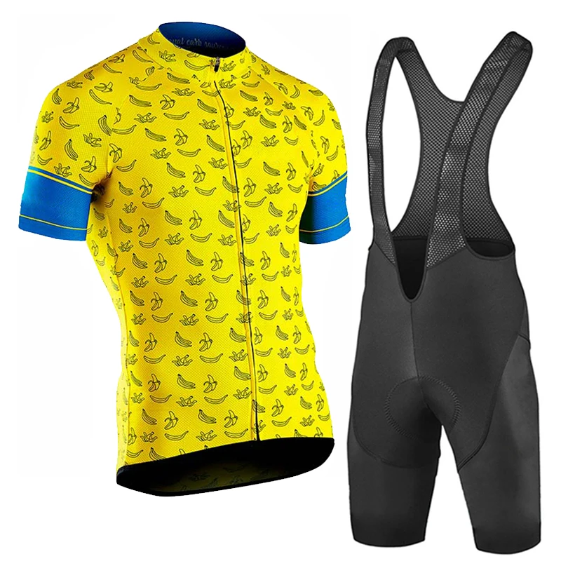 2023 New Men's Banana Cycling Jersey Kit Bike Yellow Shirt  Riding Sets Clothing Wear Black Bib Shorts Lycra