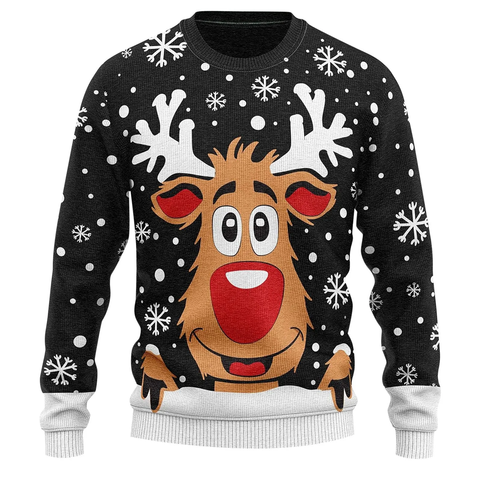 Ugly Christmas Sweater Men Knit Pullover Sweater Reindeer Print Crew Neck Long Sleeve Jumpers Top Stylish Xmas Gift Men Sweater