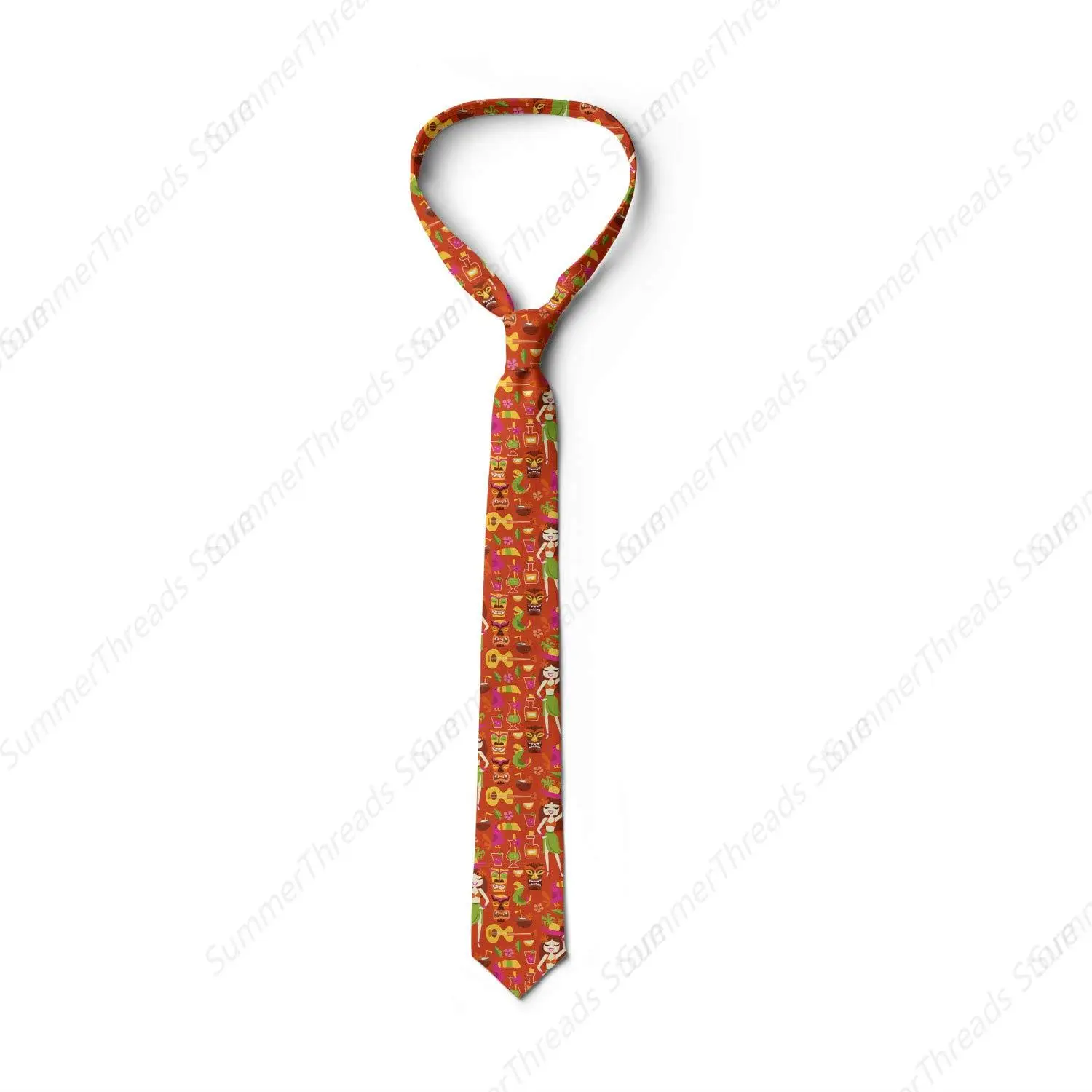 Men's Tie, Hawaiian Luau Party Aloha Tiki, 3.7", Multicolor