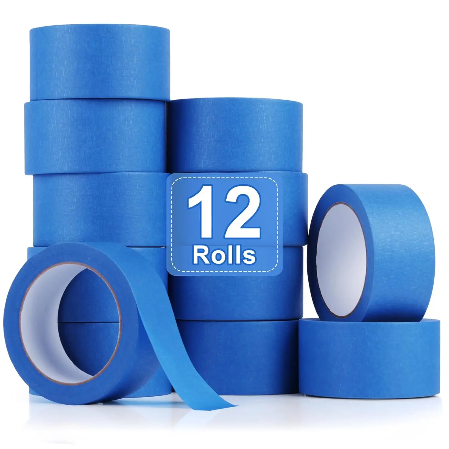 

12 Rolls Blue Painters Tape 2 Inches Wide,100 FT Multi-Surface Masking Tape No Residue Painters Tape for Wall Painting,L