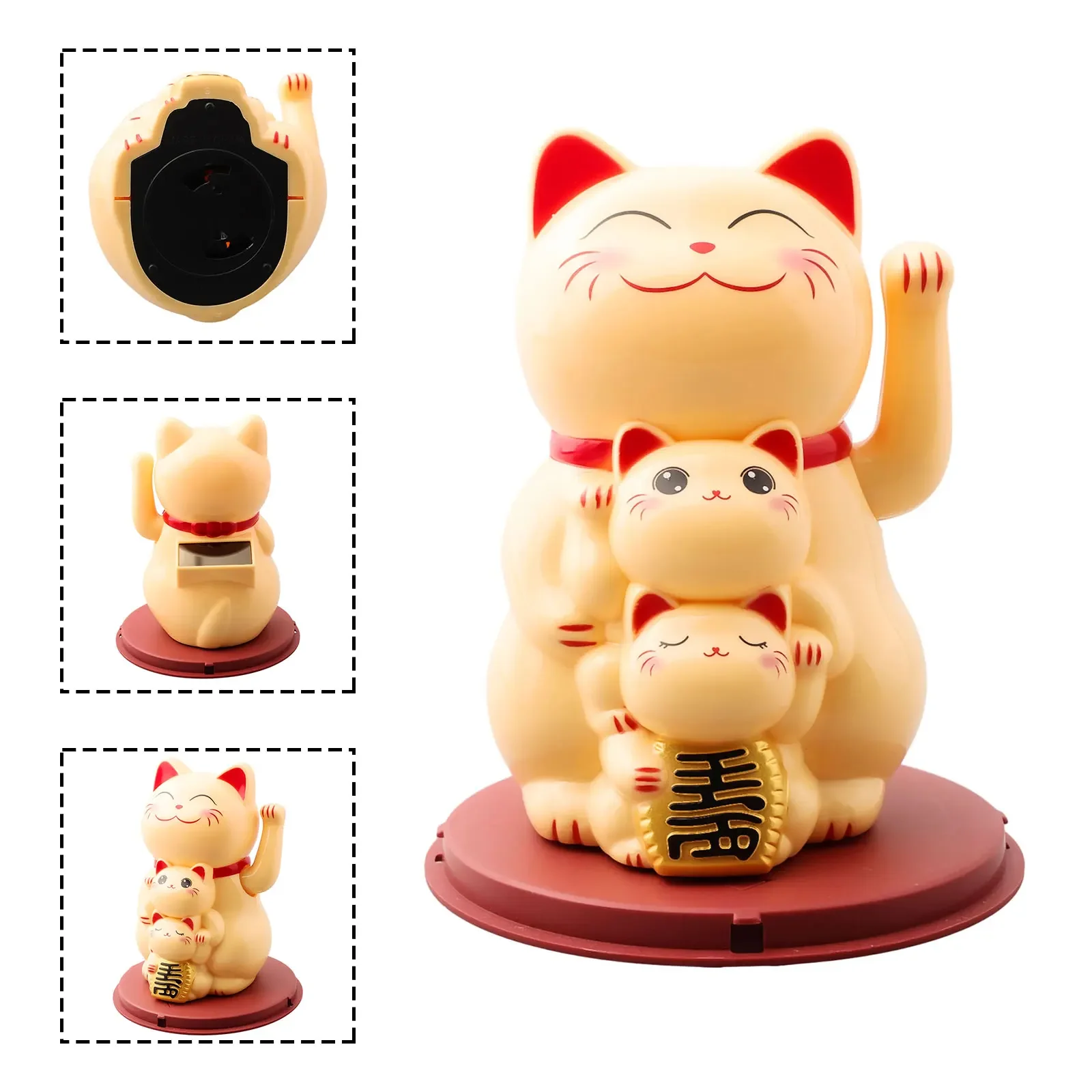 Solar Powered Automatic Waving Cat Beckoning Fortune Cat Lucky Cat For Office Decor Car Ornament Birthday Gift Home Decoration