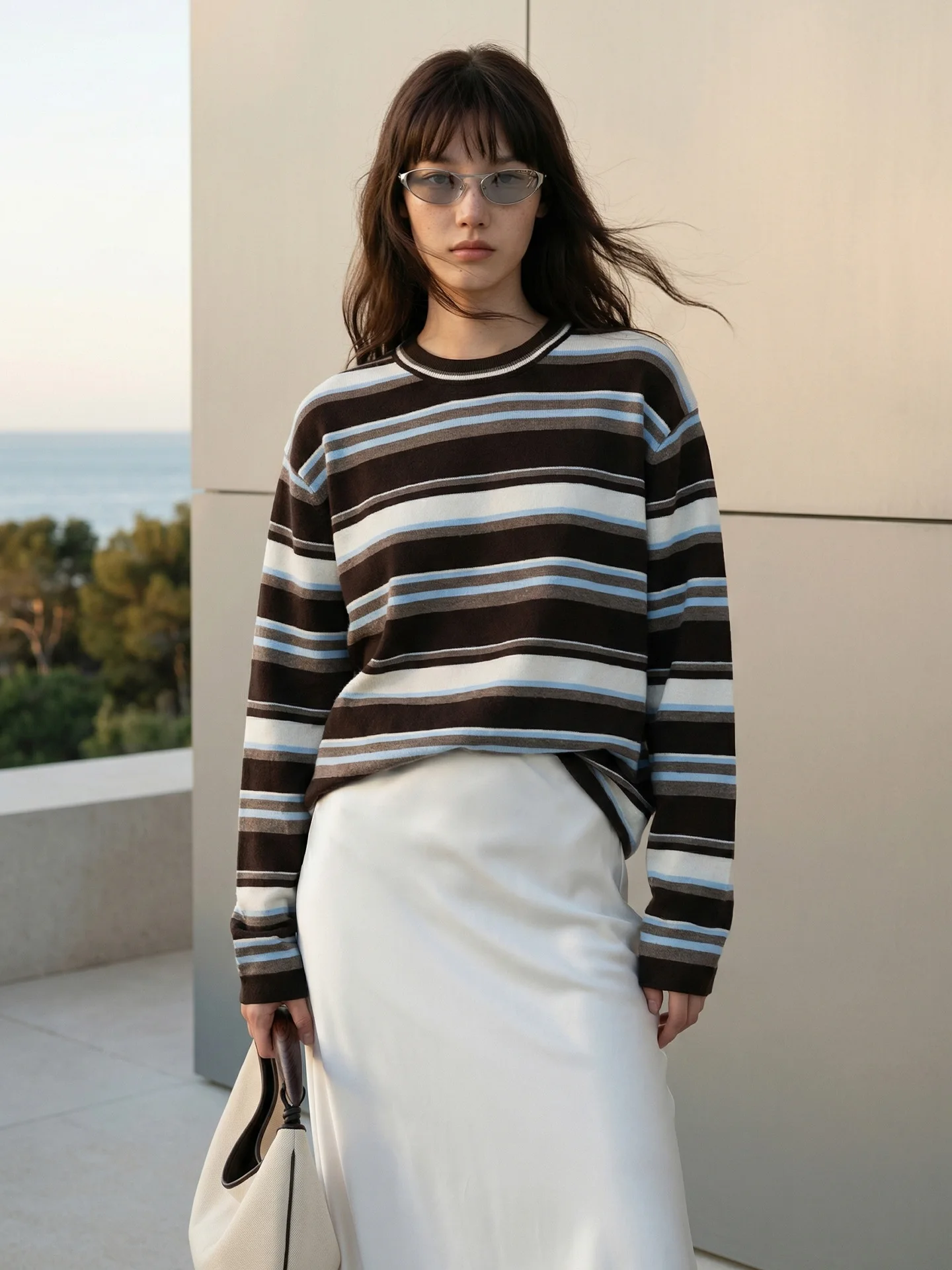 

00% Wool Knitted Sweater round Ne Striped Color Blo Women's Faion Autumn Long Sve Fine Yarn Knitwear Casual Commute...