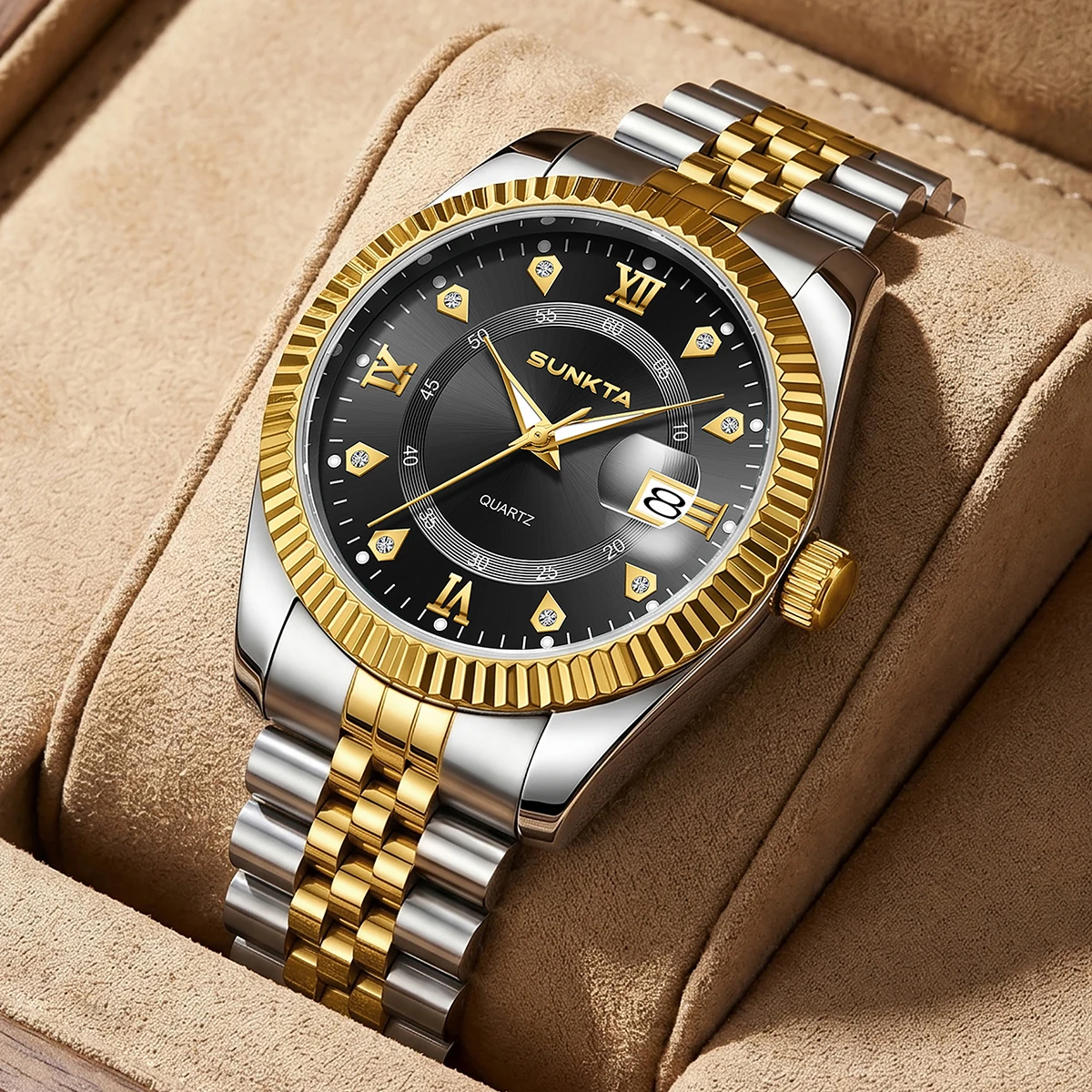 

SUNKTA Classic Design Quartz Man Watch Top Brand Luxury Fashion Business Waterproof Luminous Diamond Dial Auto Date Watches Male