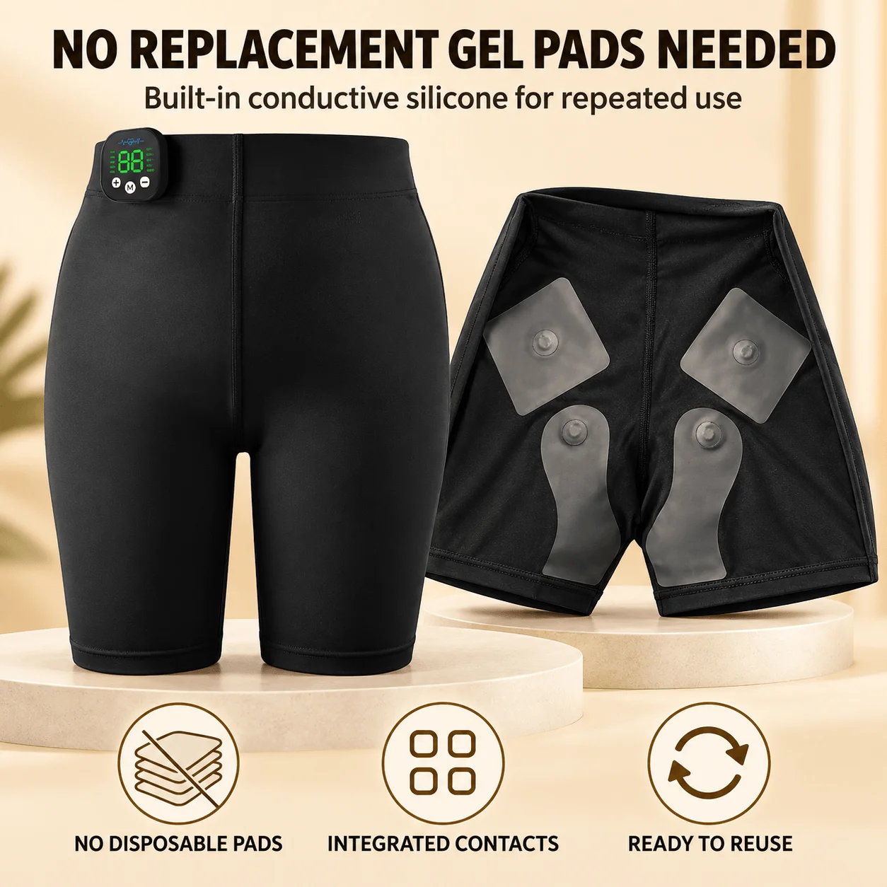 EMS Shapewear Shorts for Women, Electric Muscle Stimulator, High Waist Tummy Control Butt Lifting Shorts for Home Yoga Workout