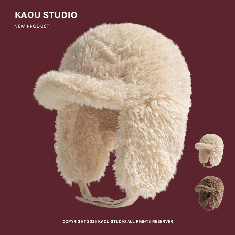New Outdoor Riding Warm Plush Bomber Hats for Men Winter Russian Travel Thickened Ear Protectors Retro Pilot Caps for Women