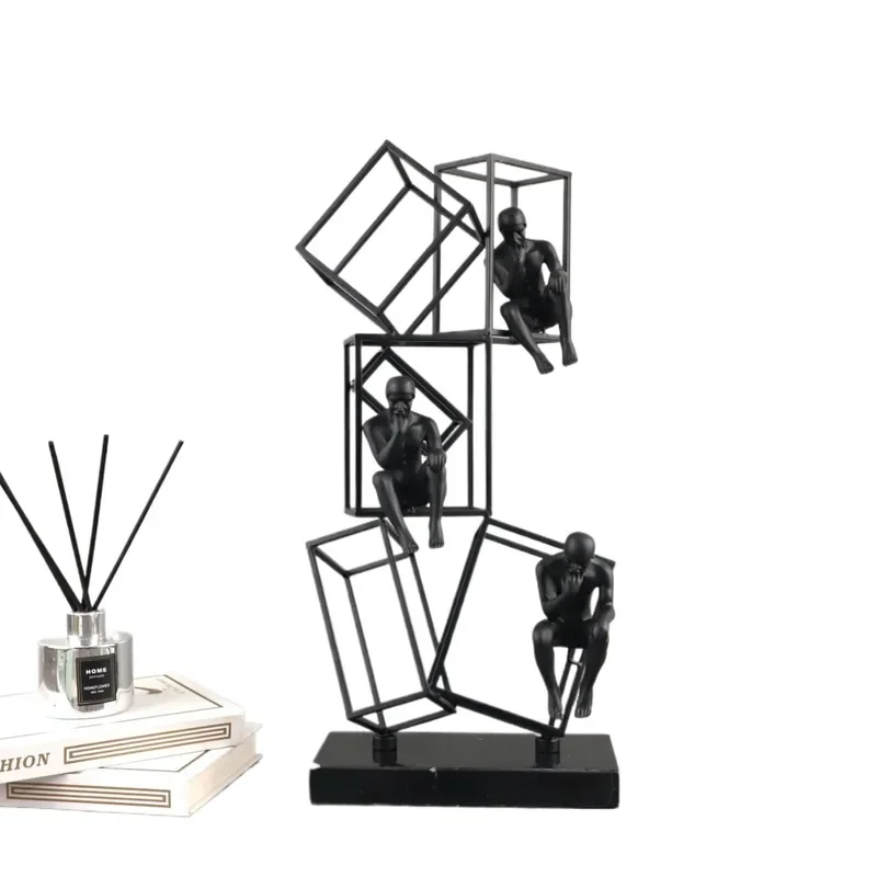 Modern Simple Abstract Metal Frame Thinker Character Art Ornament for Entrance TV Cabinet Soft Decoration Home Decor