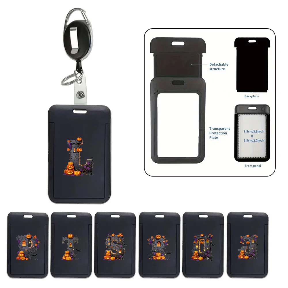 

Plastic ID Protector Creative Printed Employee Badge Protector Student Meal Card Security Accessory Halloween Letter Pattern