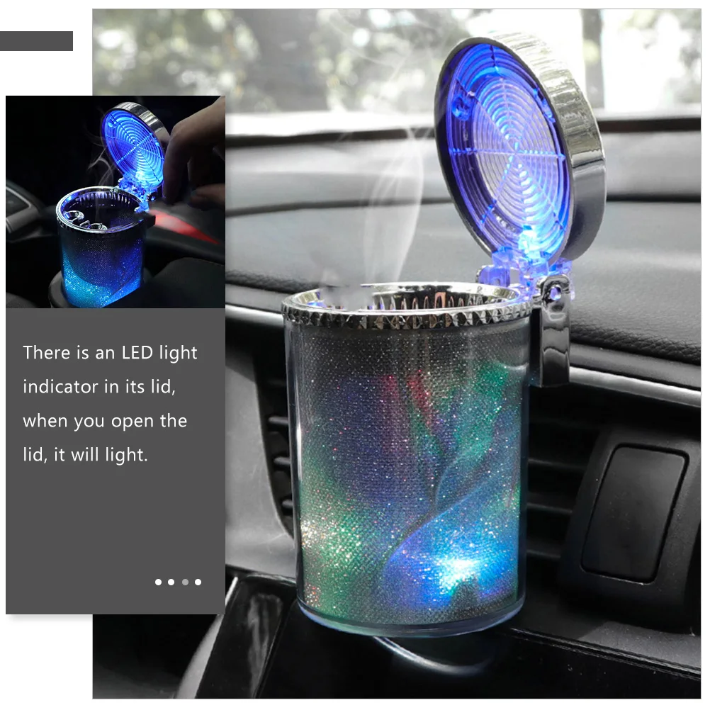 

Ashtray with Lid Fashionable Car Cigarette Holder Container Silver Chic Decorative