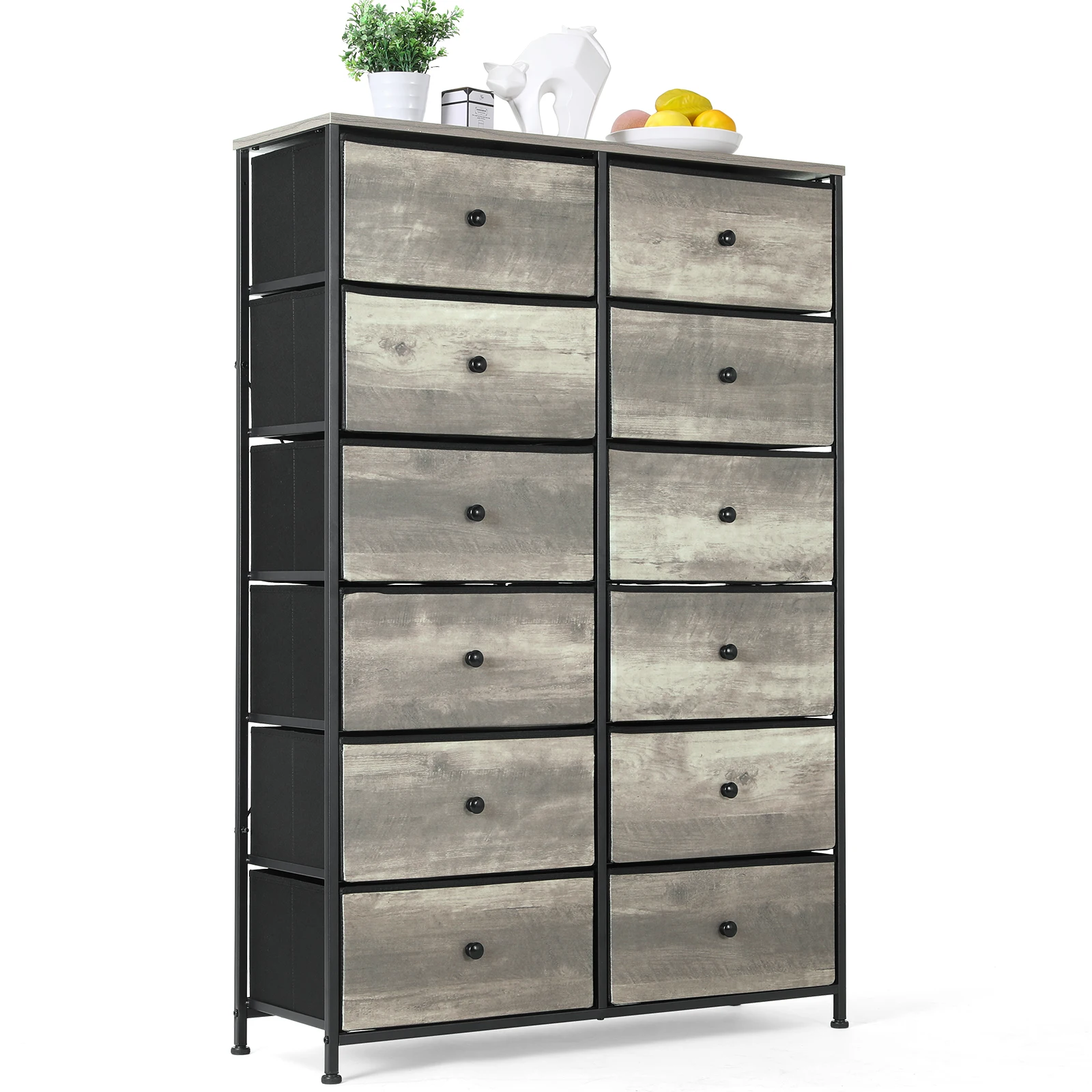 

AOOU 2-Drawer Dresser, 6-Layer Fabric Storage Tower w/Textured Print Fabric Bin, Tall Chest Organizer Unit for Bedroom