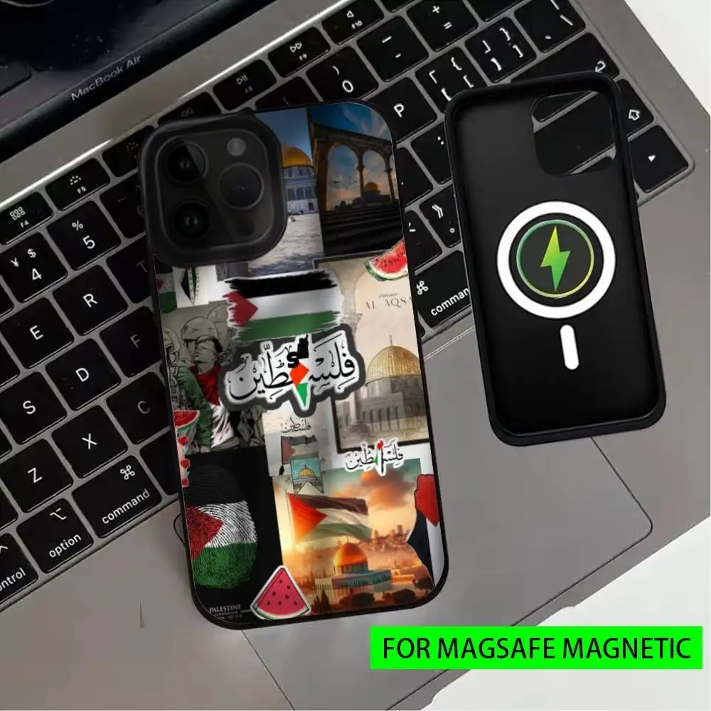 حافظة هاتف فنية P-Palestine-es-F-Flag لهاتف iPhone17,16,15,14,13,12,11 Plus، Pro Max Magnetic للشحن اللاسلكي Magsafe