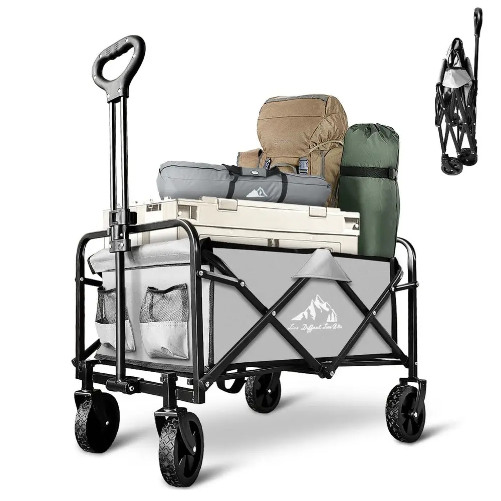 

Collapsible Wagon, Large Capacity, Heavy Duty, Portable for Outdoor Sports, Shopping, Camping, Gray