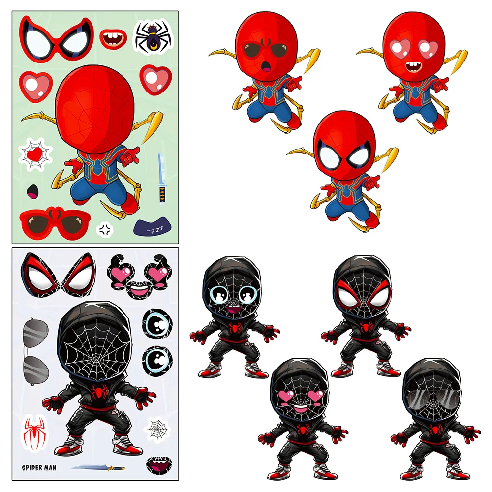 6/12Sheets Disney Marvel Spiderman and His Amazing Friends Puzzle Stickers Make a Face Assemble Jigsaw Sticker Kid Education Toy