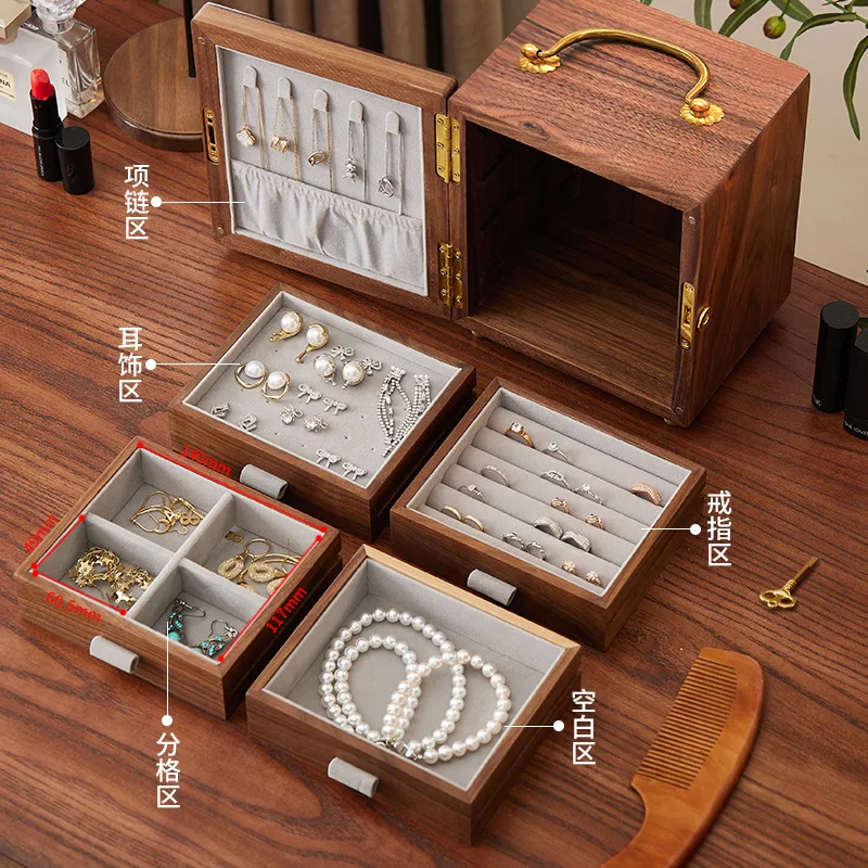 Wedding necklace with lock birthday gift box storage  jewelry wooden wedding hand jewelry box exquisite high-end