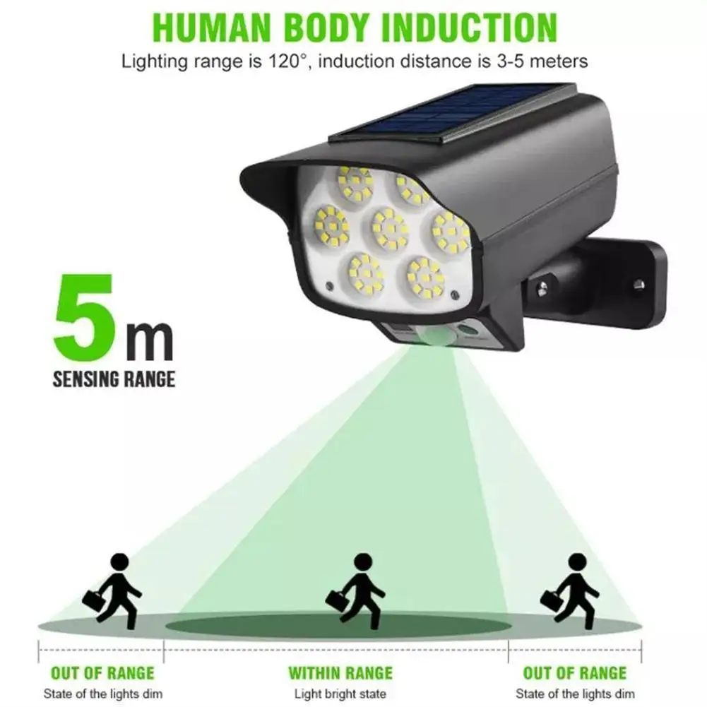 Luz LED Solar alimentada por energía Solar, cámara de Seguridad de vigilancia falsa, Sensor de movimiento PIR, luz de detección para jardín al aire libre, 42 LED