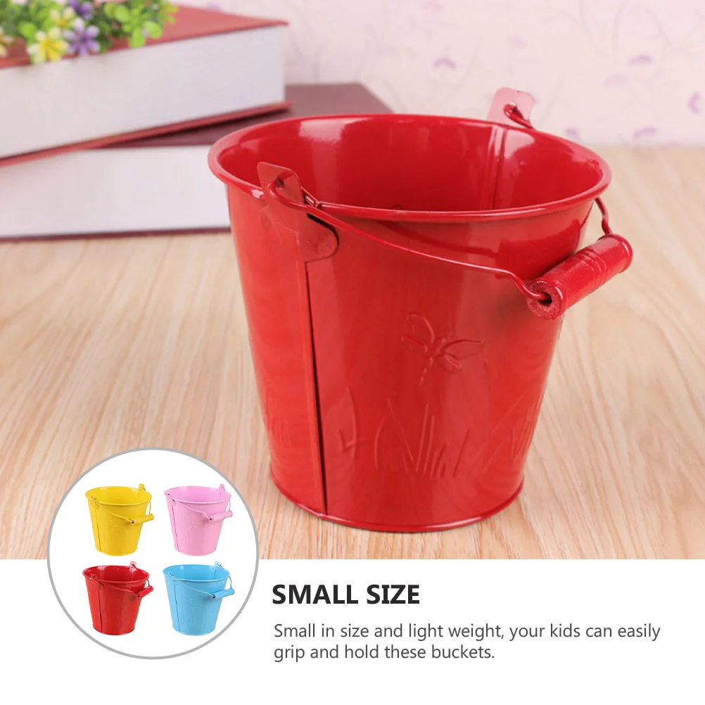 4pcs Interesting Mini Bucket Toy Child Sand Buckets Tinplate Beach Bucket Beach Bucket Toy Mini Bucket Toys