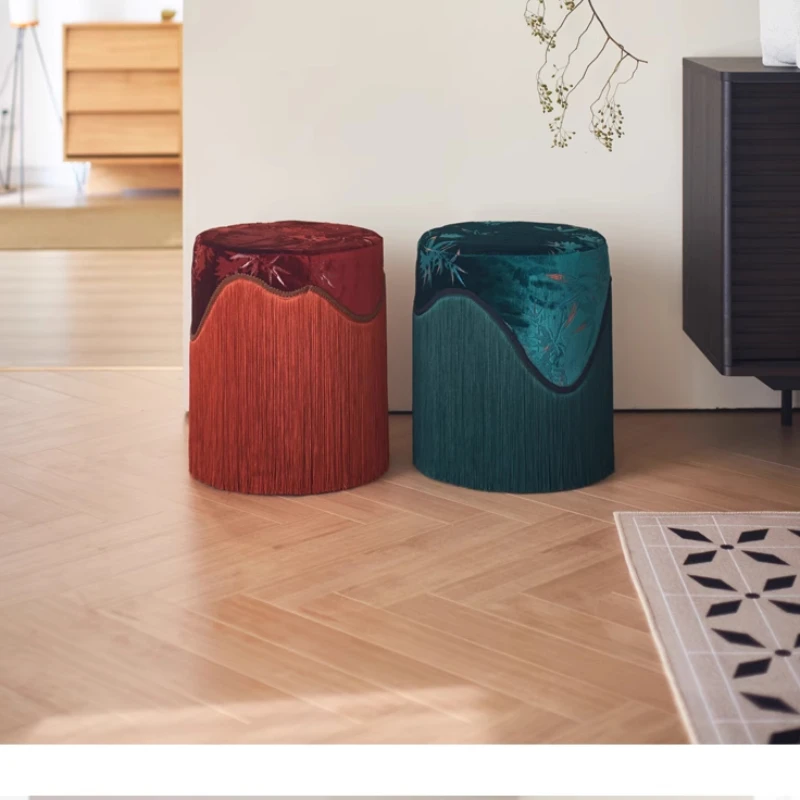 Original Removable and Washable New Chinese Medieval Cut Velvet Fringed Makeup  Low Stool Shoe Changing Stool with