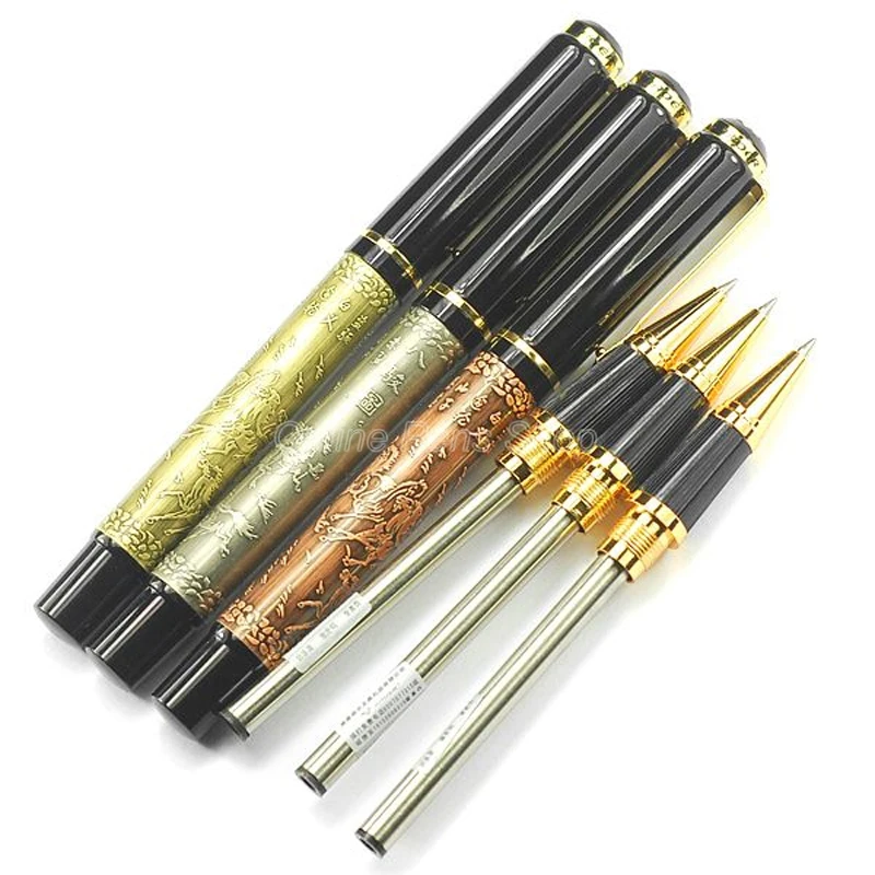 

3 X Baoer 507 Metal Ancient Eight Running Horses Roller Ball Pens Refillable Office School Writing Gift Accessory