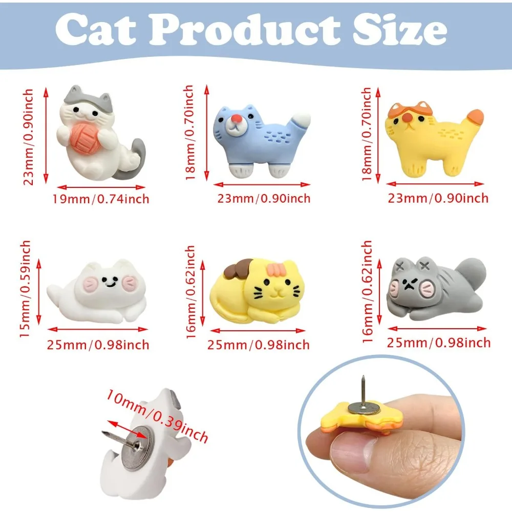 30 pcs Cat Push Pins Cute Thumbtacks Cartoon Pushpins for Cork Board Photo Memo Paper Menu Maps Drawing Pins