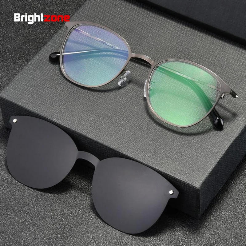 

Titanium Alloy Men Magnetic Clips Polarized Sunglasses Round Myopia Glasses Frames Metal Prescription Eyewear Bayan Gozluk Tmall