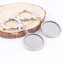 5pcs Stainless Steel 25mm Cabochon Keychain Base Setting Trays Diy Metal Spring Clasp Key Chain Accessories