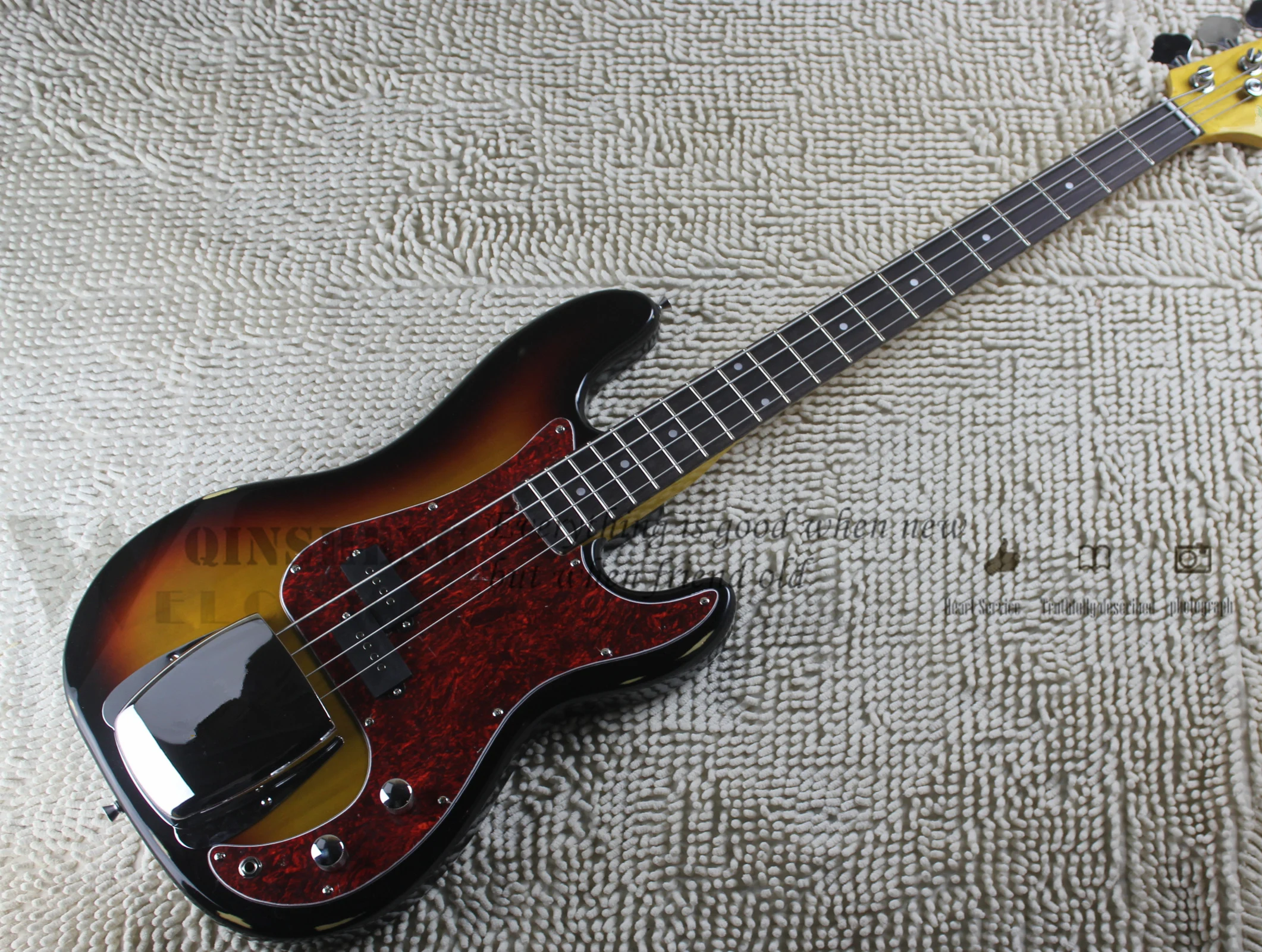 Sunburst bass 4 Strings Bass Guitar Basswood Body Yellow Maple Neck Chrome Bridge Red tortoise shell pickguard