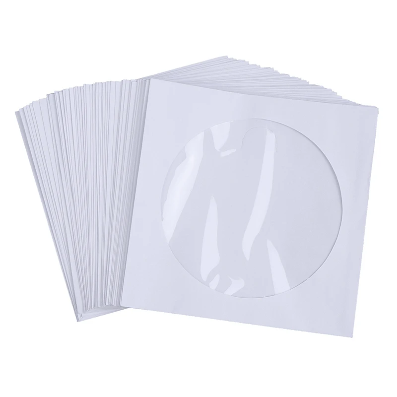 Saco de Papel Dobrado Branco, Armazenamento de Envelopes, Janela Clara, Flap, CD, DVD, Disco, Mangas, 12,5 cm, 10 Pcs, 50Pcs