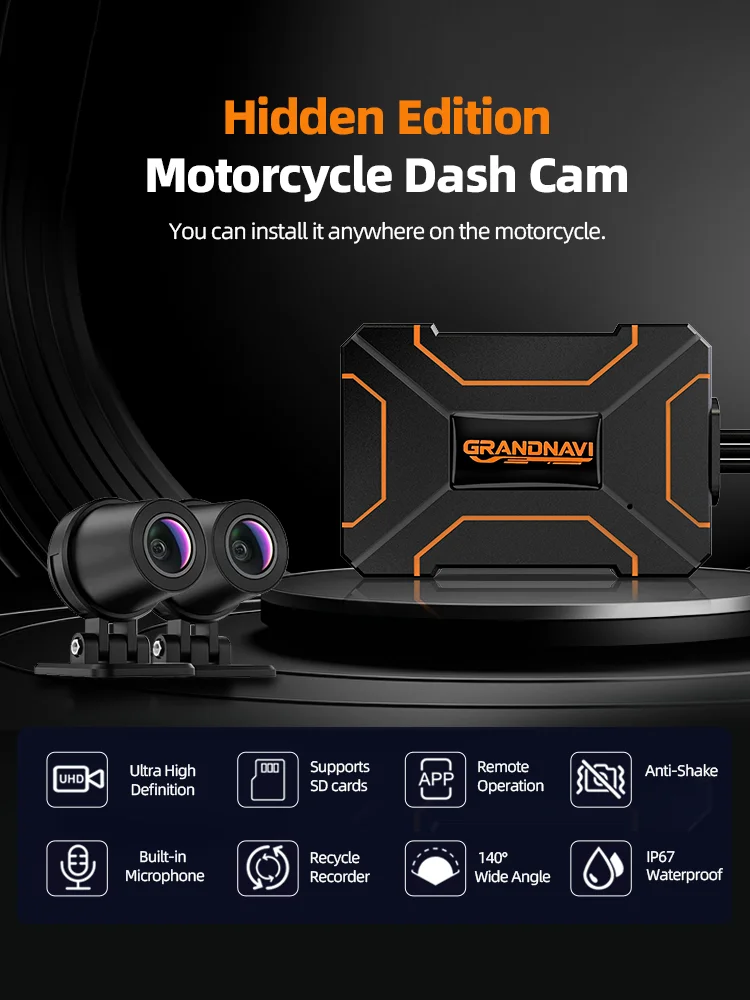 Wodoodporny wideorejestrator motocyklowy 2K z dwoma obiektywami HD, nagrywający wideo z przodu i z tyłu pod szerokim kątem 140 stopni, kamera samochodowa z WiFi do motocykli. — 2