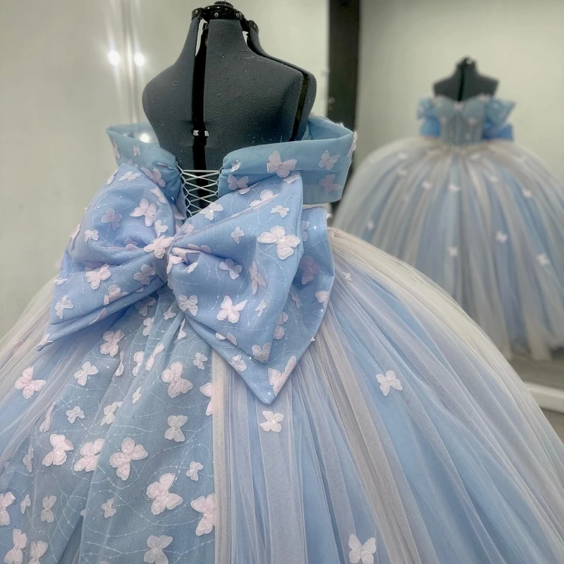 스카이 블루 Quinceanera 드레스 오프 숄더 볼 가운 스위트 16 드레스 구슬 활 Tull 생일 파티 Vestidos 15 De Anos