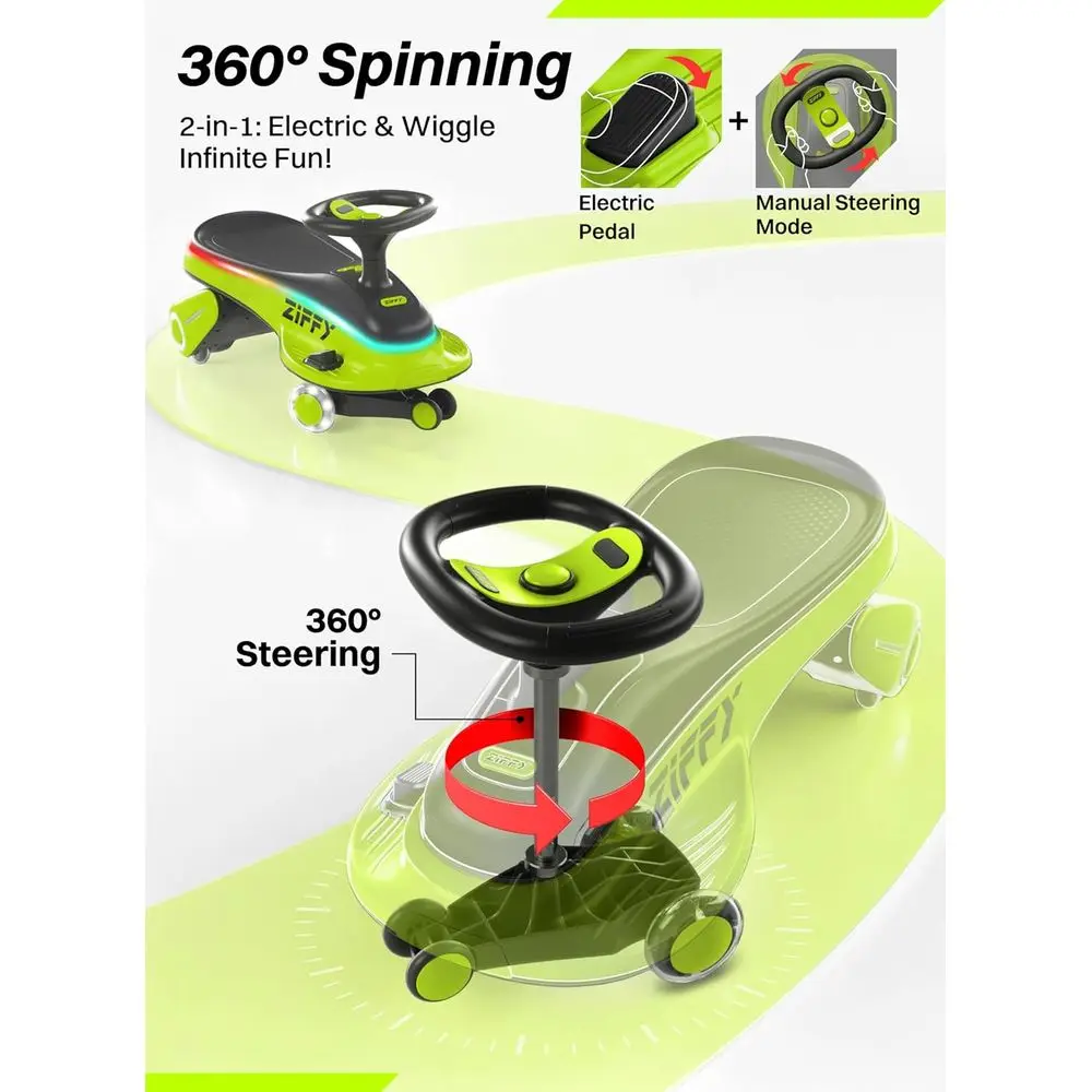 Elektryczny autko-korbielka 6V 5.5A z pedałami, podświetleniem, akumulatorem, funkcją 2w1, autko-korbielka, pojazd na akumulator z 2 prędkościami, zabezpieczenie przed przewróceniem