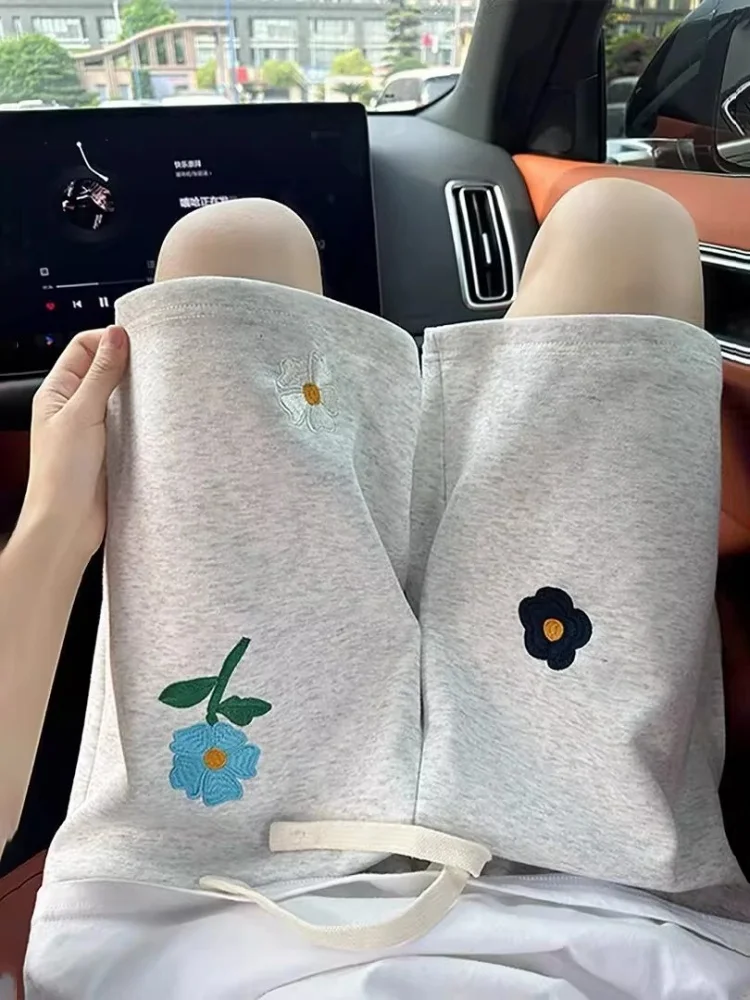 

Sli Baskeall ort Pants Men's Spor ey White Embroidered Cleanfit Five-Quarter Length Casual Loose Fit Summer Breat...