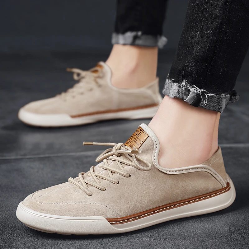 Men\'s Casual Leather Shoes Breathable Men Lace-Up Luxury Designer White Fashion Sneakers Men Shoes Anti Slippery Flats Shoe