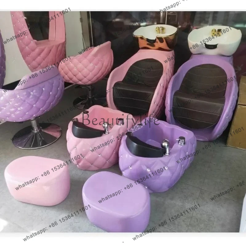 NewBarber Shop مع سرير شامبو من الألياف الزجاجية، وكرسي للشعر، وطاولة مرآة للشعر، وسرير دافق للجلوس #3