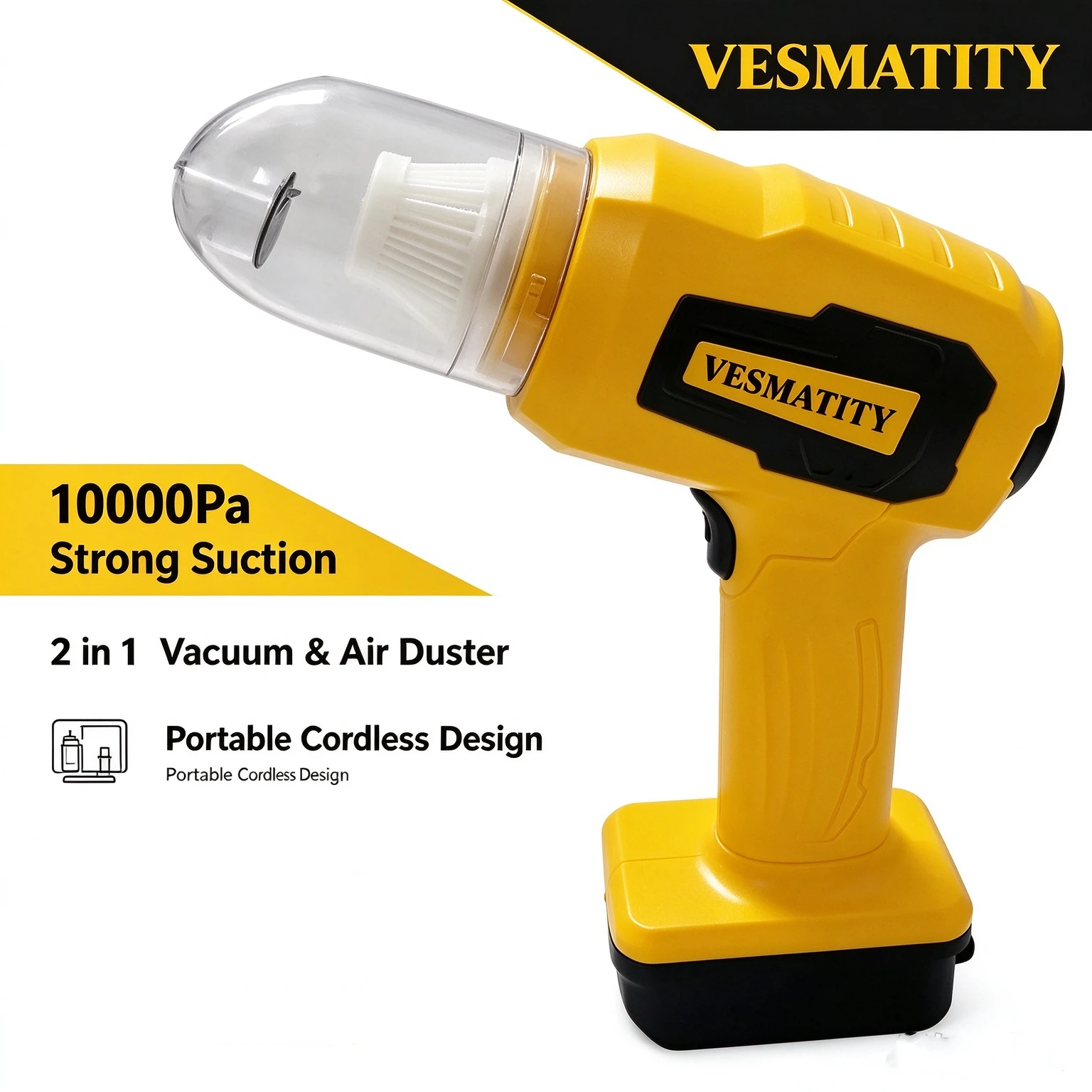 Cordless 2 in 1 Vacuum Cleaner & Air Duster Strong Suction Handheld Car Vacuum Blower with Multi Nozzles for Home Garden