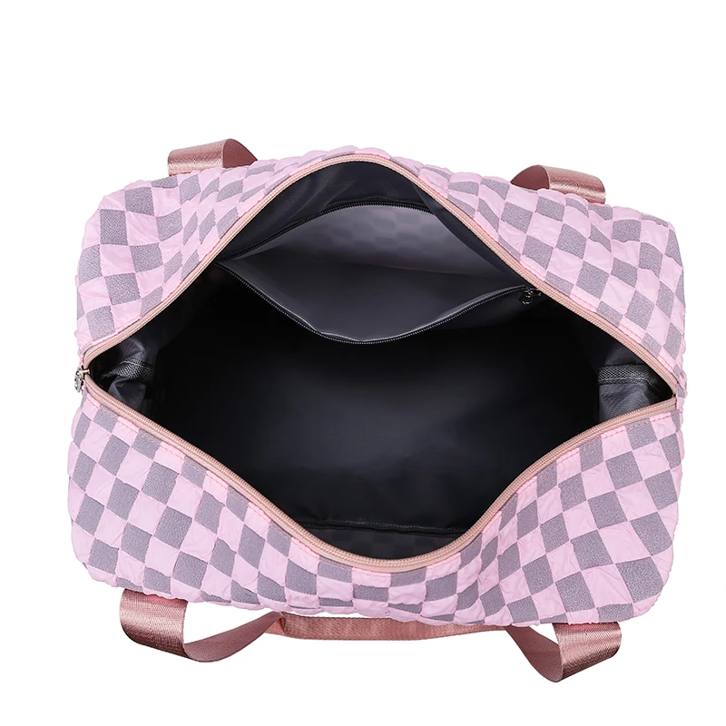 Stylish Checkerboard Pattern Duffle Handbag Large Capacity Sports Fitness Bags For Women Carry On Overnight Travel Luggage Bag