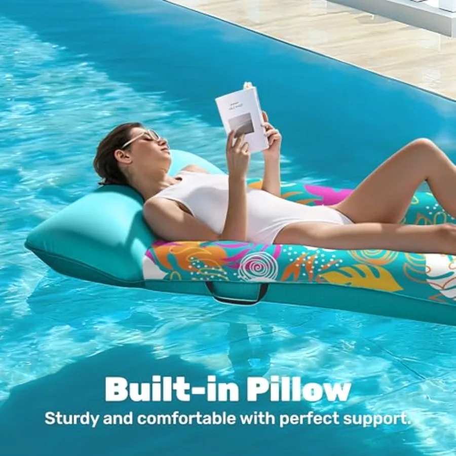 Inflatable Pool Floats Lounger For Swimming Pool And Beach Use, Premium Fabric Cover With Blue Color, Ultra Comfortable And Sta