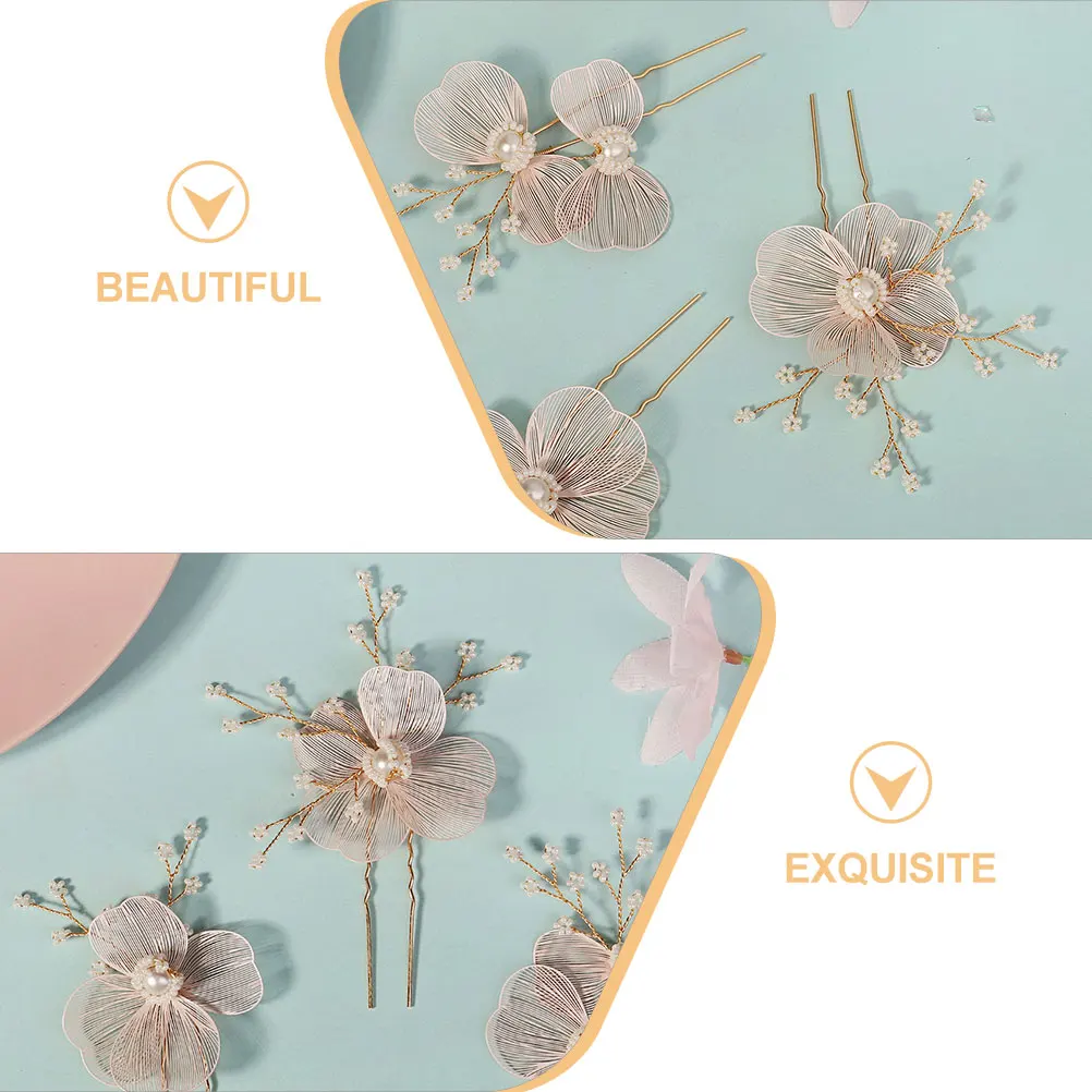

3pcs Hairpin Set Wedding Bridal Accessories Gold Filigree Floral Hair Fork Clips for Girl Hair Accessories Women