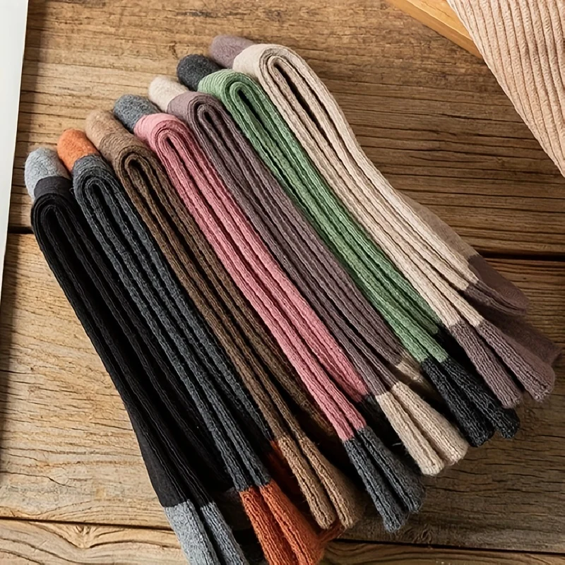 7 pairs of women's solid color pile up socks medium length socks college style sweat absorbing and breathable long socks