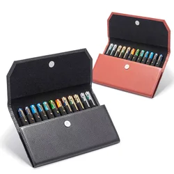 Asvine 12 Slots Fountain Pen Case Pen Storage Bag Genuine Leather Minimalist Waterproof Black/ Brown Case School Stationery