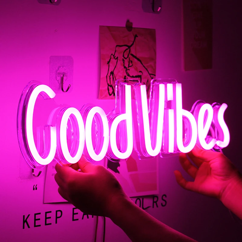 

Wanxing Neon Sign Light Led Good Vibes Letter Neon Lamp Tube For Bar Ktv Snack Shop Game Room Decor Party Xmas Wall Decoration