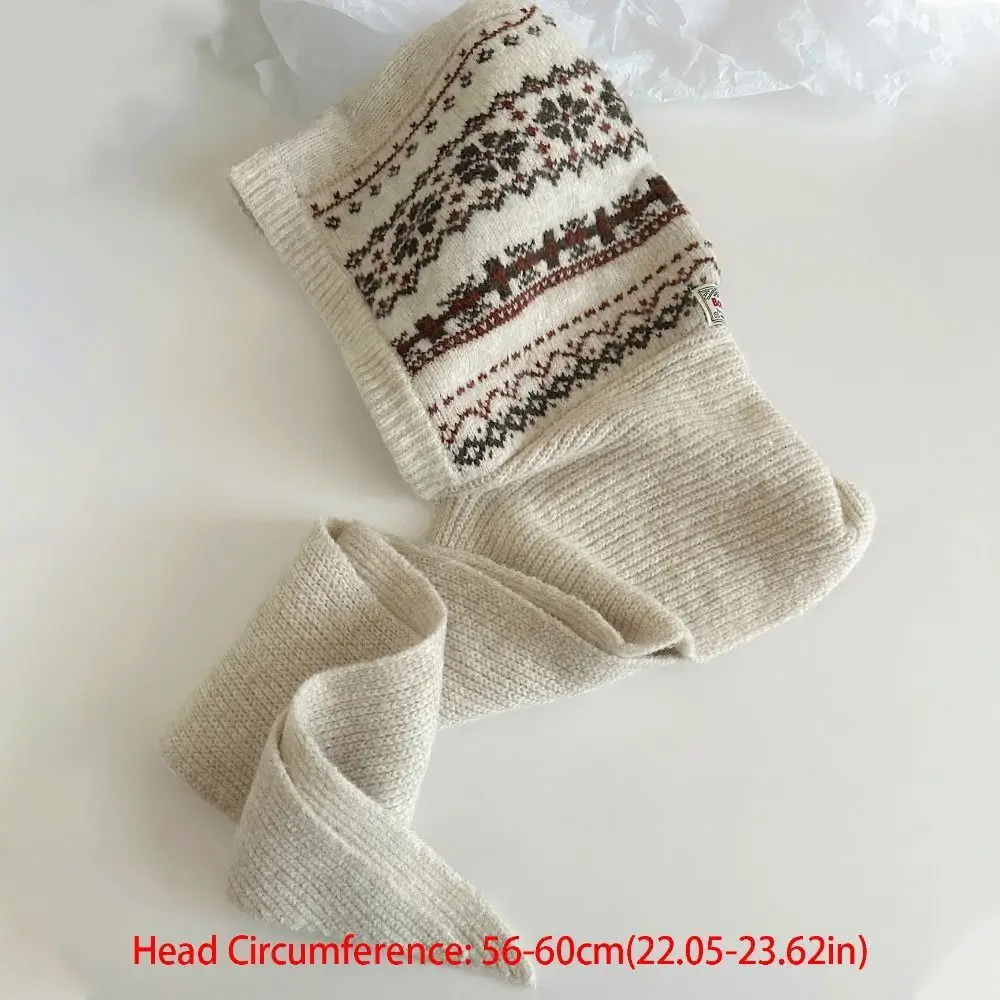 Topi Pullover Lucu Topi Balaclava Jacquard Topi Rajut Merah Gaya Fair Isle Topi Pelindung Telinga Hangat Tahan Angin Luar Ruangan