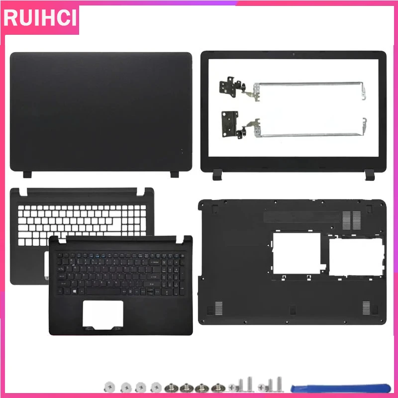 Novo para ACER Aspire ES1-572 ES1-523 ES1-533 ES1-532: Tampa Traseira LCD, Moldura Frontal, Palmrest Superior, Carcaça Inferior, Dobradiças - Preto