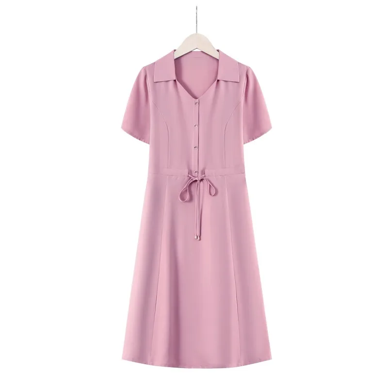 Summer Fashion Solid Shirt Dress coulisse in vita prendisole abiti eleganti Work Vestido A Line Holiday Robe Female