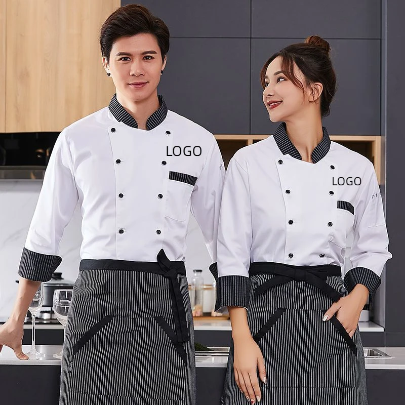 Uniforme de chef de catering, roupa de trabalho impressa com logotipo, cozimento, restaurante, cafeteria, roupas de cozinha, jaqueta de pastelaria de hotel