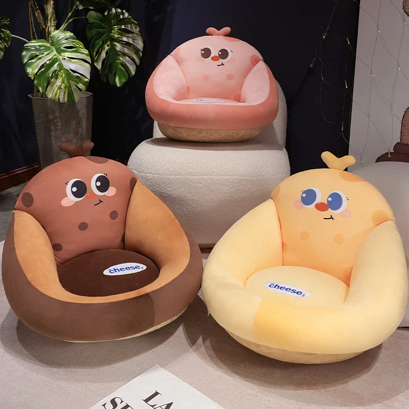 3色展開のかわいい漫画チーズフロアクッション、人間工学に基づいたu字型背もたれ付きプラッシュシートピロー、柔らかいベルベット素材、ギフトに最適。