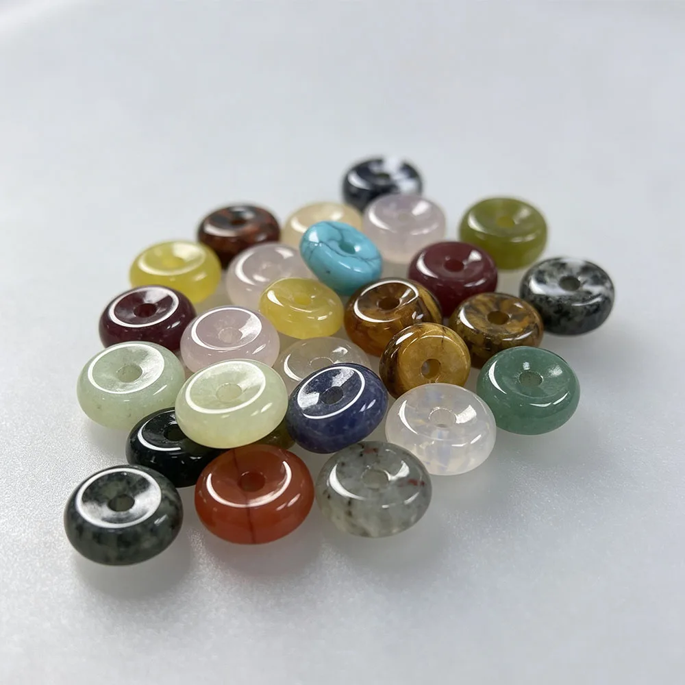 Light Luxury Natural Stone Polished Small Hole Round Disc Shaped Crystal Agate Loose Button Beads Pendant DIY Exquisite Jewelry