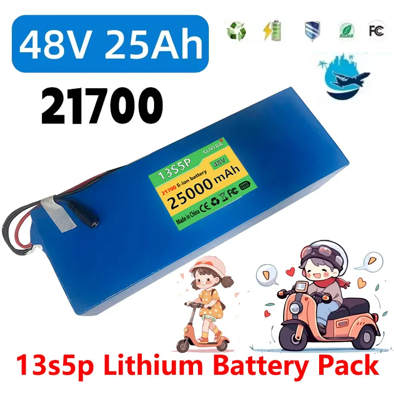 Batterie Au Lithium Rechargeable 48 V 25 Ah 21700 - 13S5P, 1500 W Avec 30 A BMS Et Connecteurs T/XT60/XT90 En Option