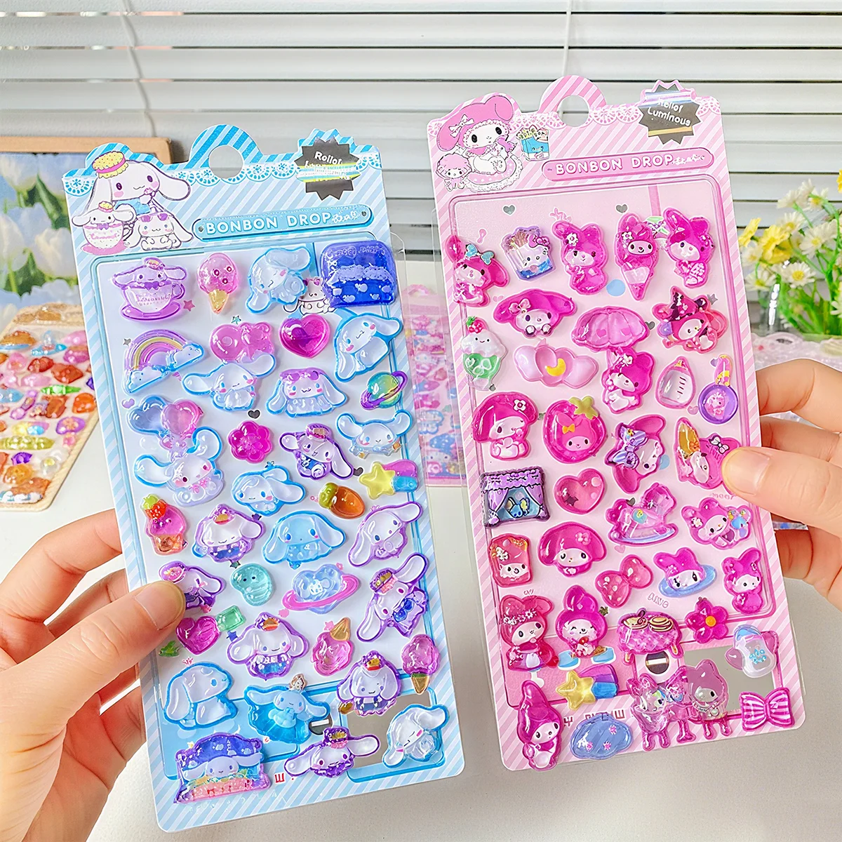 

4 Pcs Mix Sanrio Cartoon Stickes Capybara Kuromi 3D Stereo Crystal Sticker Handbook DIY Material Sticker