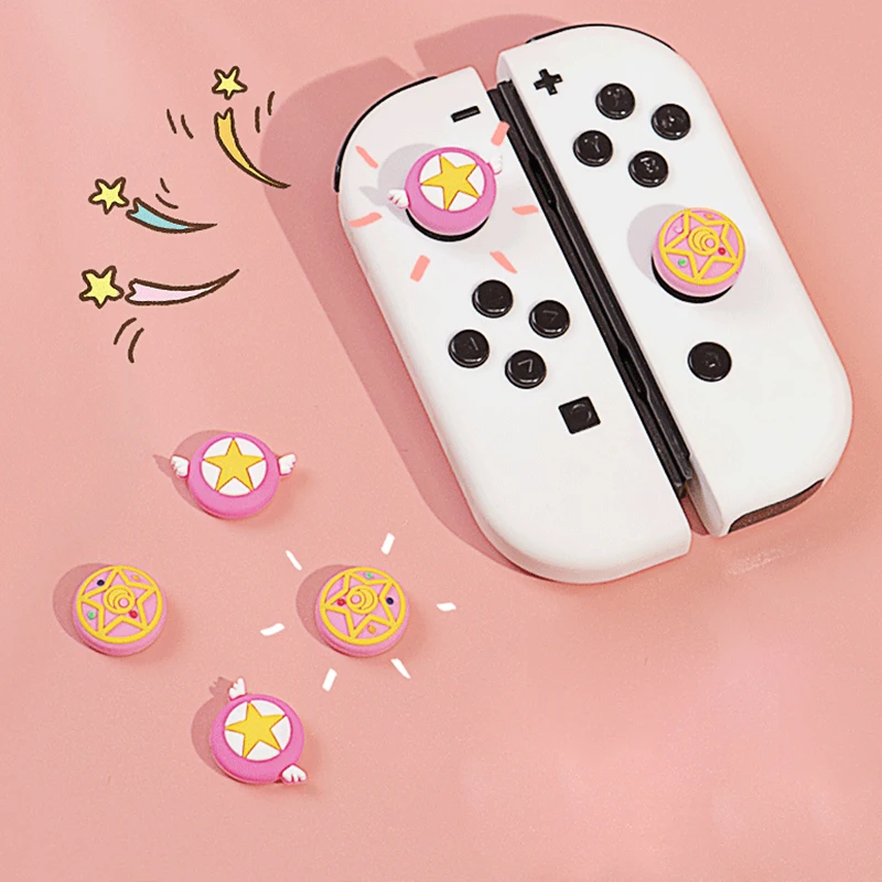 4pcs/set Switch OLED Cute Cartoon Thumb Grip Cap Joycon Controller Protective Cover For Nintendo Switch NS Lite Thumbstick Case