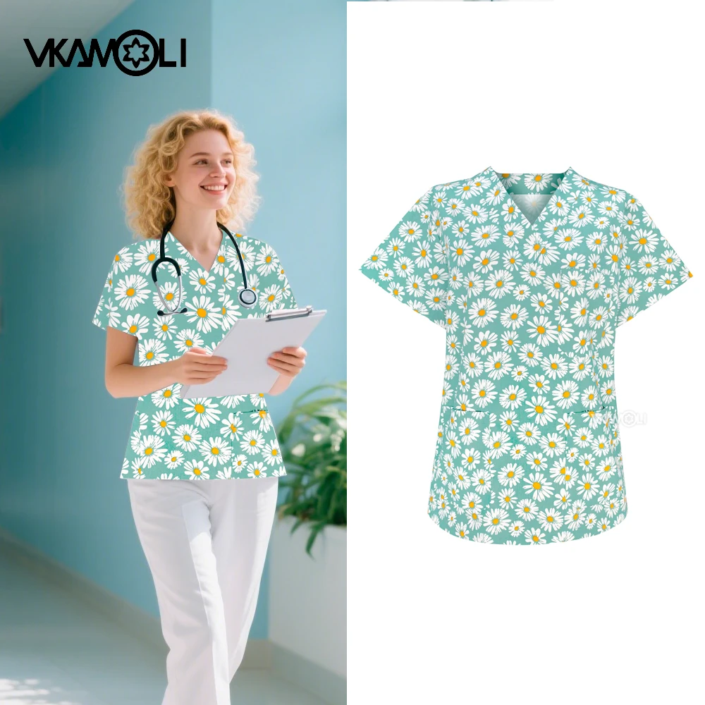 scrubs tops women and men vet Nursing Doctors Scrubs Shirt pet clinic Multi-Pocket Ladies Care Working medical uniforms